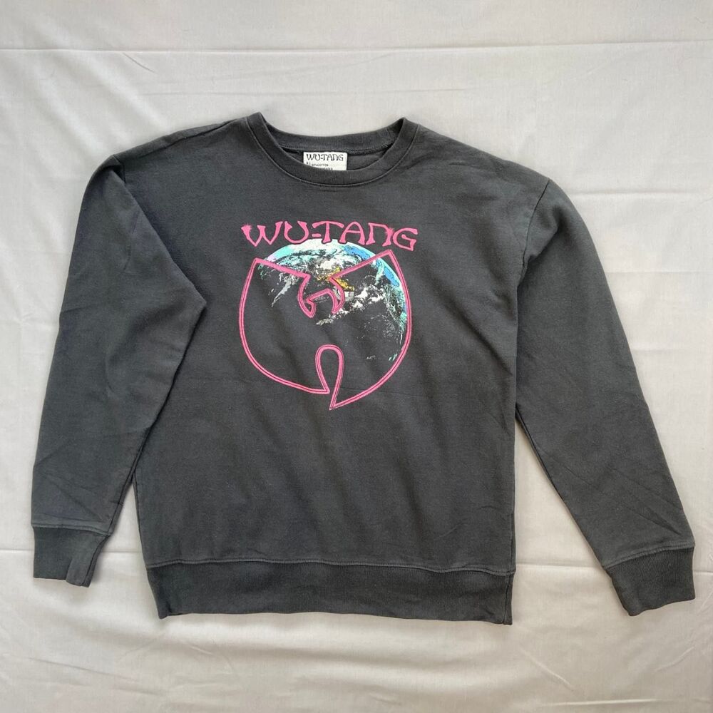 Wu-tang Xs Charcoal Gray Sweatshirt Earth Graphic Cotton Blend Pullover 60 40